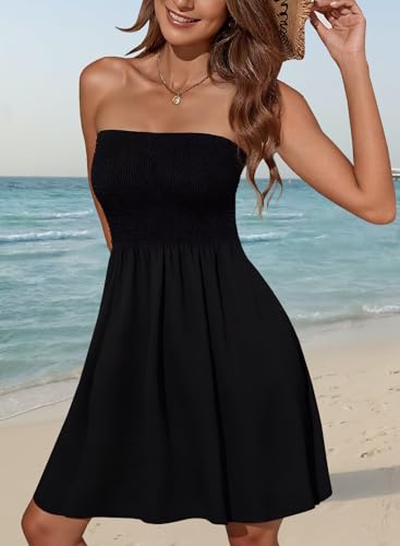 Image of Zyyfly Strapless Dress for Women Summer Beach Boho Smocked Tube Top Dress
