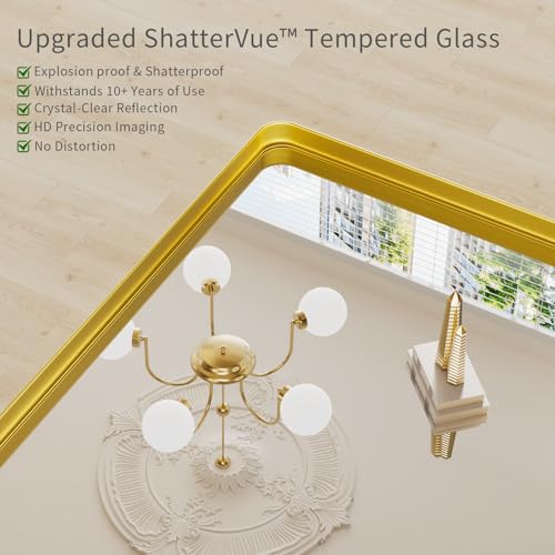 Image of Koonmi Gold Bathroom Mirror, 29x29 Shatterproof Wall Vanity Mirror