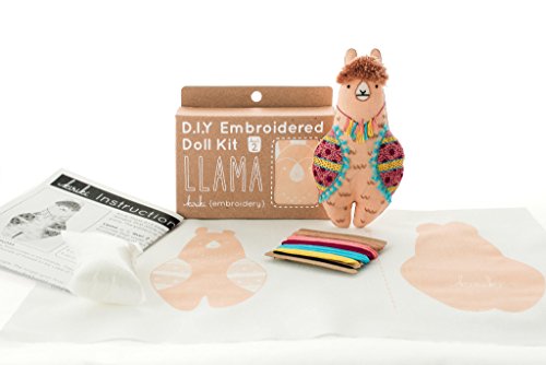 Image of Kiriki Press DIY Embroidery Doll Kit - Skill Level 2 - Beginner to Advanced Embroidery Kits for Adults Teens (3 Skill Levels) Animal Embroidery Kit - Screen Printed Pattern (Llama - Level 2)