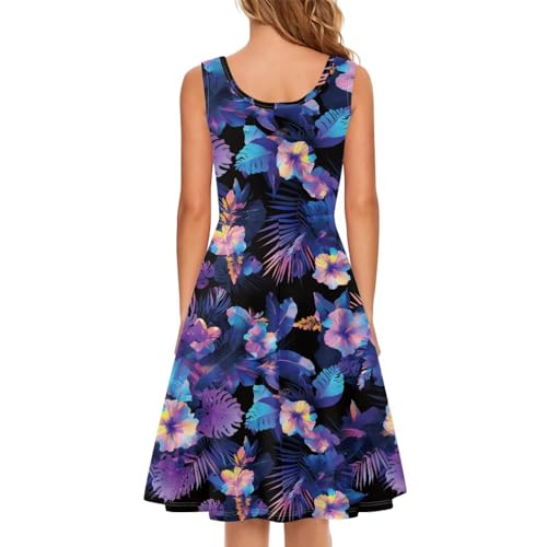 Image of Women Stylish Tank Dresses Sleeveless Round Neck Midi Casual Dress with Pocket for Summer