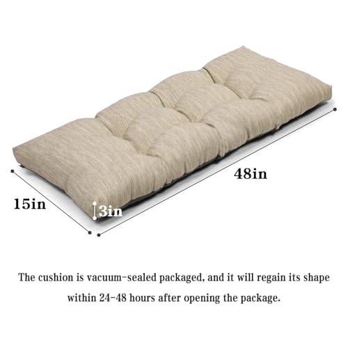 baibu 48 Inch Classic Solid Color Bench Cushion with Ties, Super Soft Indoor Outdoor Rectangle Bench Seat Cushion Standard Size Foam Pad with Non-Slip Bottom - One Pad Only (Beige, 48x15x3in) by baibu - Image 3
