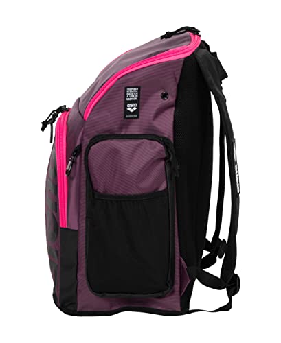 ARENA Spiky III Backpack 45 Swimming Athlete Sports Gym Rucksack Large Training Gear Equipment Swim Bag for Men and Women, 45 Liters, Plum/Neon Pink