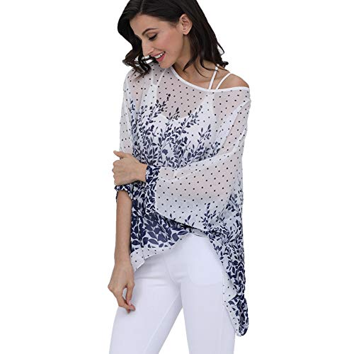 Image of Ckikiou Plus Size Batwing Flowy Semi Sheer Chiffon Blouse Tunic for Women Summer Floral Print Boho Beach Cover ups