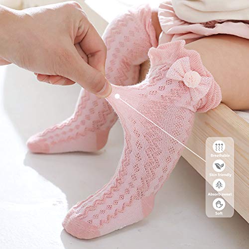 Apone Fatu Baby Knee High Socks Non Slip Grip Ankle Socks Ruffled Long Stockings for Infants Toddlers Kids Boys Girls (as1, age, 0_month, 6_months, Pink/White/Gray)