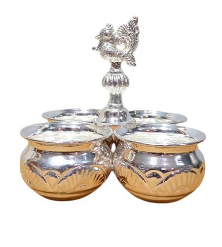 Image of Brass 5x5 Inch 4 Cup Panchwala Kum Kum Cup for Home Pooja Decore K4648