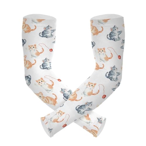 ALAZA Cat Kitten Play Gardening Sleeves Cooling Arm Sleeves Sun Protection Thumb Hole Arm Covers for Women Men