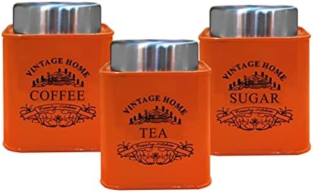 Nobel Set of 3 Tea Coffee Sugar Canisters - Vintage Home (Orange)