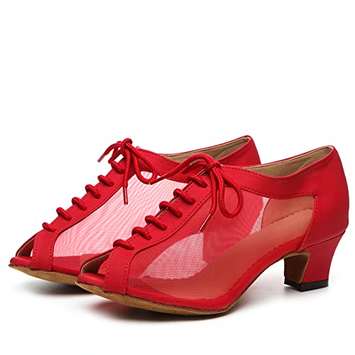 SWDZM Women Ballroom Dance Shoes Salsa Latin Practice Shoes Lace-up Teaching Dance Shoes,Model YCL5042