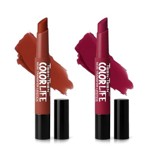 Image of TEEN TEEN Color Life Nontransfer Crayon Lipstick |Matte Finish with Built-in Primer |Waterproof & Long Lasting Lip Color |Smudge-Proof, Fade-Resistant Formula |Combo Color (Forever Trend, Pink Violet)