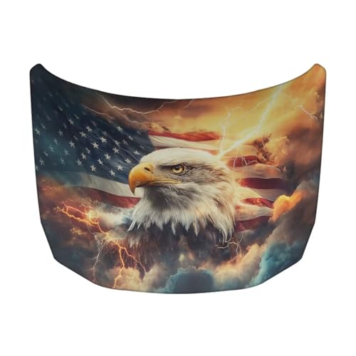 Image of US Flag Eagle Hood Cover for Compact Cars SUV Trucks Minivan, 59x39 Inch Stretchable Car Hood Wrap Blankets, Waterproof Automotive Decorative Accessories