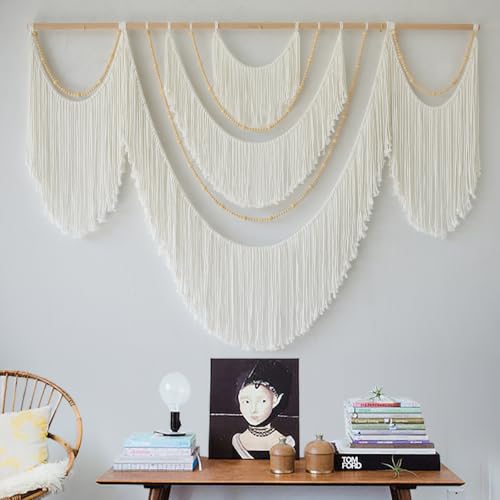 Flber Large Macrame Wall Hanging &ndash; Boho Yarn Art Garland with Tassels and Beads...