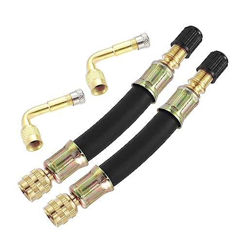 Image of X AUTOHAUX 4pcs Tire Valve Stem Extension Tool 2 Flexible Dual Valve Stem Extender Pipe 10cm 3.9 inch 2 90 Degree Adapters for Car Truck Motorcycle Bike Trailer RV