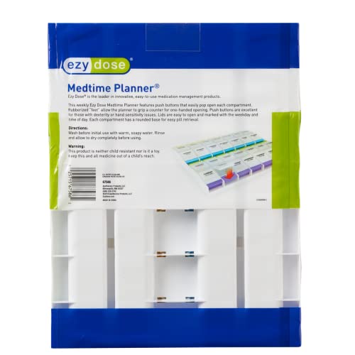 Image of Ezy Dose Weekly (7-Day) Pill Case, Medicine Planner, Vitamin Organizer Box, 3X-Large Push Button Compartments, 4 Times a Day, Clear Lids, BPA Free
