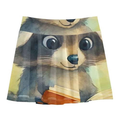 Joisal Toddler Tennis Skirts Cute Watercolor Raccoon Girls' Shorts Athletic Skorts Pink Cute School Skirt 4t