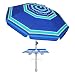 AMMSUN 7ft Heavy Duty High Wind Beach Umbrella with sand anchor, Built-in Table Tray Vent Tilt Pole, UPF 50+ Windproof Portable Outdoor Umbrellas Carry Bag for Patio Garden Pool Backyard stripe
