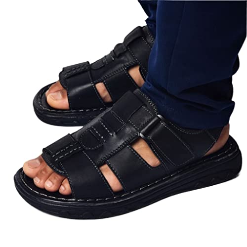 Mens Slippers Genuine Leather Sandals Outdoor Casual Men Leather Sandals for Beach Shoes Hollow aerated Shoes(39)