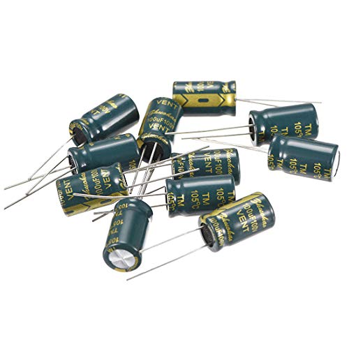 Image of sourcing map Aluminum Radial Electrolytic Capacitor Low ESR Green with 100uF 100V 105 Celsius Life 3000H 10 x 17 mm High Ripple Current,Low Impedance 10pcs