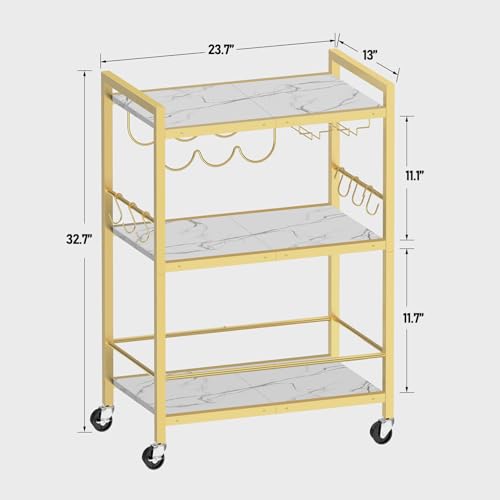 TUTOTAK Bar Cart - Serving Cart for Home - Microwave Cart, Drink Cart, Mobile Kitchen Shelf with Wine Rack and Glass Holder, Rolling Beverage Cart BC01BMG030