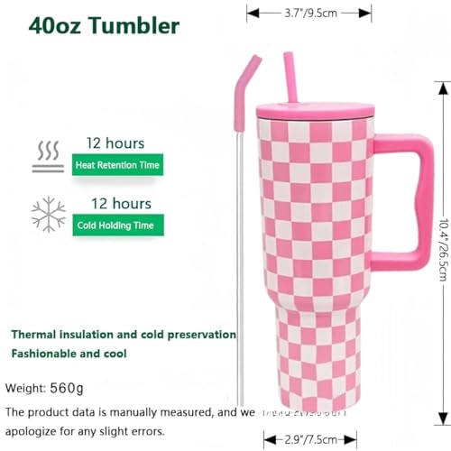 Image of Stainless Steel 1200 ml Vacuum Tumbler with Lid & Straw - Double‑Wall Insulated Cup for Travel, Gym & Office - Keeps Beverages Hot or Cold - 1.2 L Capacity (Pink Checks)