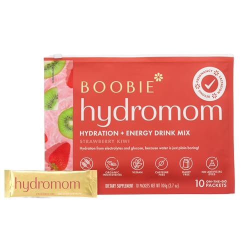 Image of Boobie Hydromom Superfood Electrolyte Drink Mix, Strawberry Kiwi | Refreshing Energy & Hydration Boost for Mamas | On-The-Go & Travel Essentials for Pregnancy, Lactation, & Beyond, 10 Packets