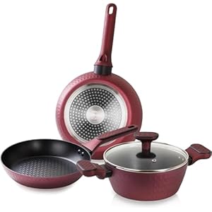 Moss & Stone 4 Piece Nonstick Cookware Set, Small Pots And Pans Set Non stick With Glass Lid, Induction Cookware, Stay Cool Handle, PTFE/PFOA, Kitchen Cookware 4-Piece with Frying Pans Set & Saucepan