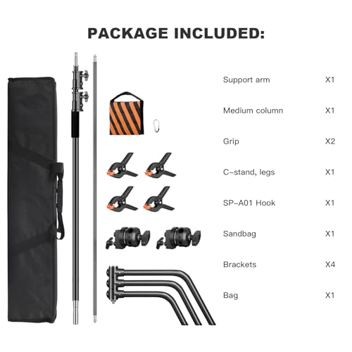 Heavy Duty C Stand 6.9ft/210cm with Holding Arm Sandbag and Storage Bag Grip Head Stainless Steel Photography Light Stand C-Stand Sturdy for Photography Studio Video Monolight Softbox Shooting?Black? by soonpho - Image 7