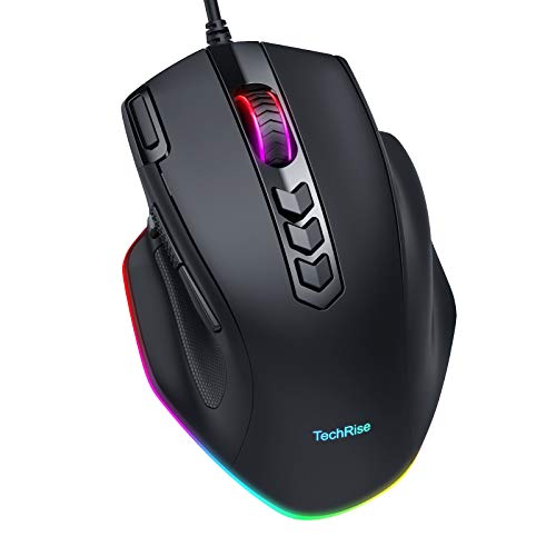 TechRise Wired Gaming Maus, 10000 DPI Optical Maus mit 5 Einstellbarer DPI Computermaus, 8 Arten von Lichteffektumschaltung, unterstützt WinXP, Vista, Win7, Win8, Win10 Cover