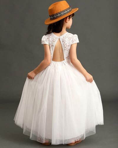 BIBIHOU Girls Kids Lace Tulle Party Holiday Wedding Maxi Flower Girl Dress4