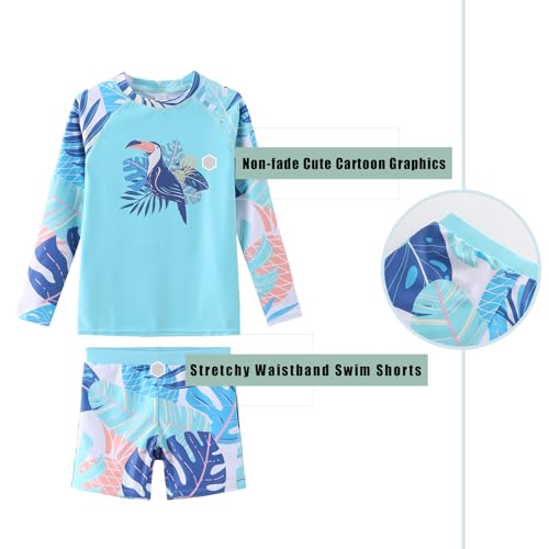 Image of Girls Rash Guard Set for Girls Long Sleeve Swimsuits Hawaiian Two Piece Bathing Suits Swimwear Set