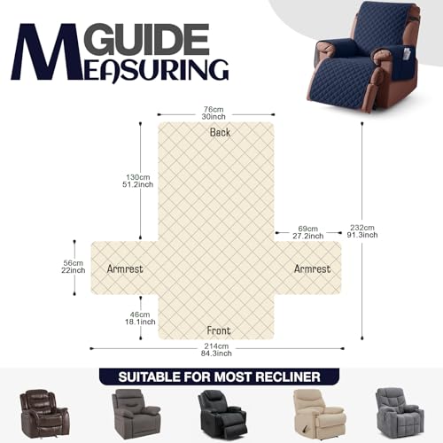 Image of KinCam 100% Waterproof Recliner Chair Cover, Reclining Couch Covers for Pets, Dogs, Recliner Couch Slipcover Furniture Protector with Elastic Straps for Kids(30 inch, Dark Blue)