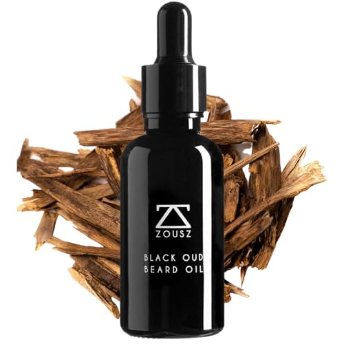 ZOUSZ Black Oud Beard Oil for Men, Beard Moisturizer & Conditioner, Non-Greasy Men's Beard Care Essential, Growth Enhancer Natural Beard Oil Men's Gift, 1 Fl Oz Dropper Bottle