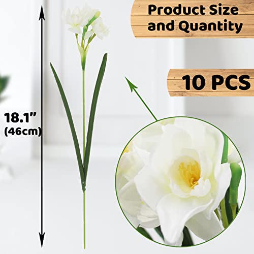 Hananona 10 Pcs Artificial Daffodils Flowers White Narcissus Spring Flower Fake Silk Flower Arrangement For Home Wedding Outdoor Front Door Decor  thumb #1