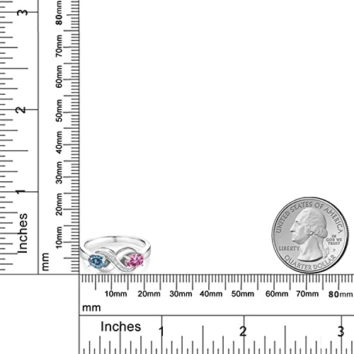 Gem Stone King 925 Sterling Silver Customized and Personalized 2-Stone Oval 6X4MM Gemstone Birthstone and White Moissanite Name Engraved Engagement Ring For Women3