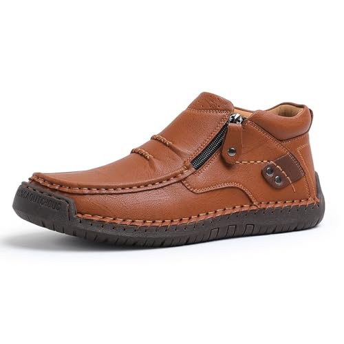 The First Young Driving Boots Men, Men’s Handmade Premium Leather Slip-On Driving Boots Travel, for Outdoor,everyday life