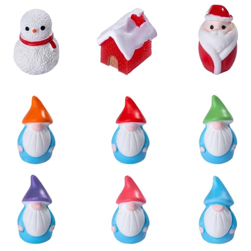Feiangelクリスマス ミニチュア 置物 9個セット 可愛い 樹脂 北欧の妖精 雪だるま サンタ ミニ クリスマス オーナメント 置物 クリスマス 飾り 卓上 盆栽 鉢植え 園芸 小道具 装飾 クリスマスプレゼント Christmas Decorati