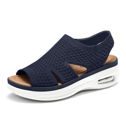 mysoft Womens Comfortable Walking Sandals Slip On Air Cushion Slingback Open Toe Platform Summer Shoes