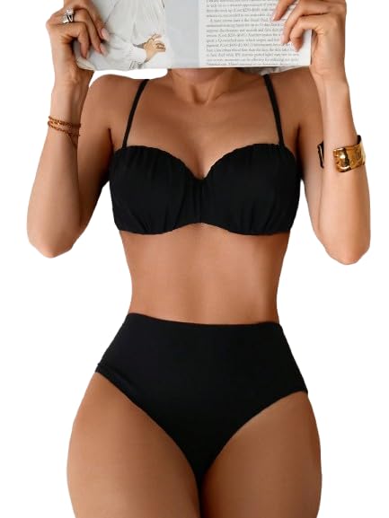 Women’s High-Waist Bikini Set | Padded Bandeau Top | Stretchable Nylon Two-Piece Swimsuit for Beach & Pool-image-37
