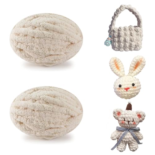 Grosse Laine à Tricoter à la Main, 2 Pièces 500g Pelote Laine Grosse Maille pour Tricoter des Coussins Couvertures Echarpes et Chapeaux (Beige)
