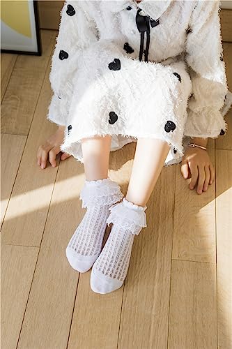 5 Packs Toddler Girls Ruffle Lace Trim Cotton Socks Eyelet Frilly Princess Dress Socks for Little/Big Girls4