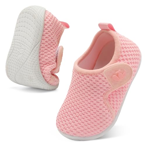 Image of FEETCITY Toddler Shoes Boys Girls Baby Walking Shoes Infant Barefoot Shoe Toddler Sneakers Baby Slip On Sneakers Pink