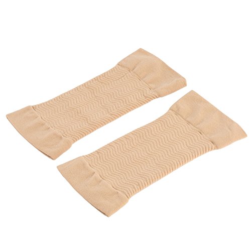 2 Pair Beauty Women Weight Loss Calories Slimming Arm Shaper Massager Lose Buster Wrap Belt Slimming Compression Arm Shaper Helps Tone Shape Upper Arms Sleeve, Black + Flesh Color
