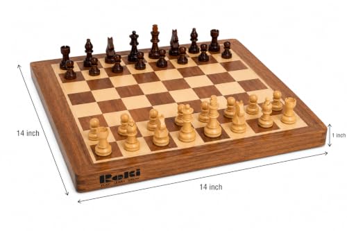 Image of Classic - 14x14 Inch Wooden Chess Board with Chessmen | Magnetic Folding Chess Set with Storage | Travel Friendly Board Game for Kids & Adults