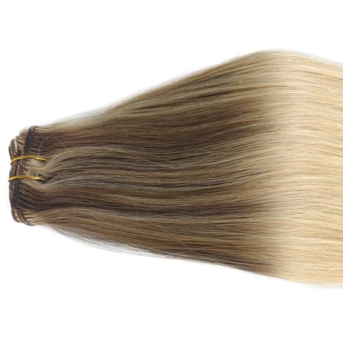 Image of SOSEXY Hair Extensions Real Human Hair Clip ins, 20 Inch Clip in Hair Extensions Real Human Hair Golden Brown Mix Golden Blonde Remy Hair Extension Clips 70g 5 Pcs for Women