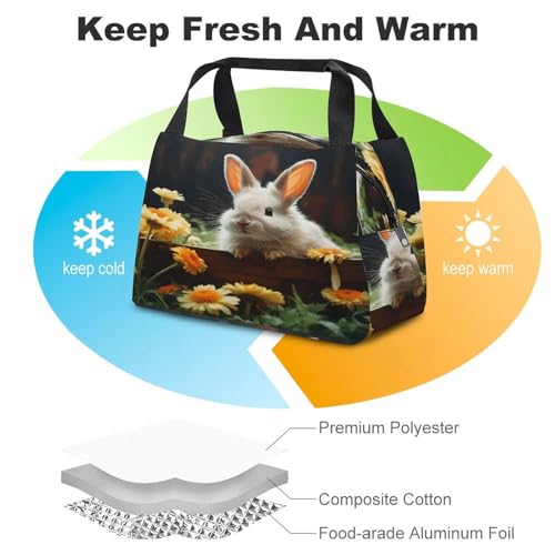 Adult Insulated Bags, Rabbit And Flower Printed Cooler Bags, Insulated Tote Bags, Grocery Tote Bags3