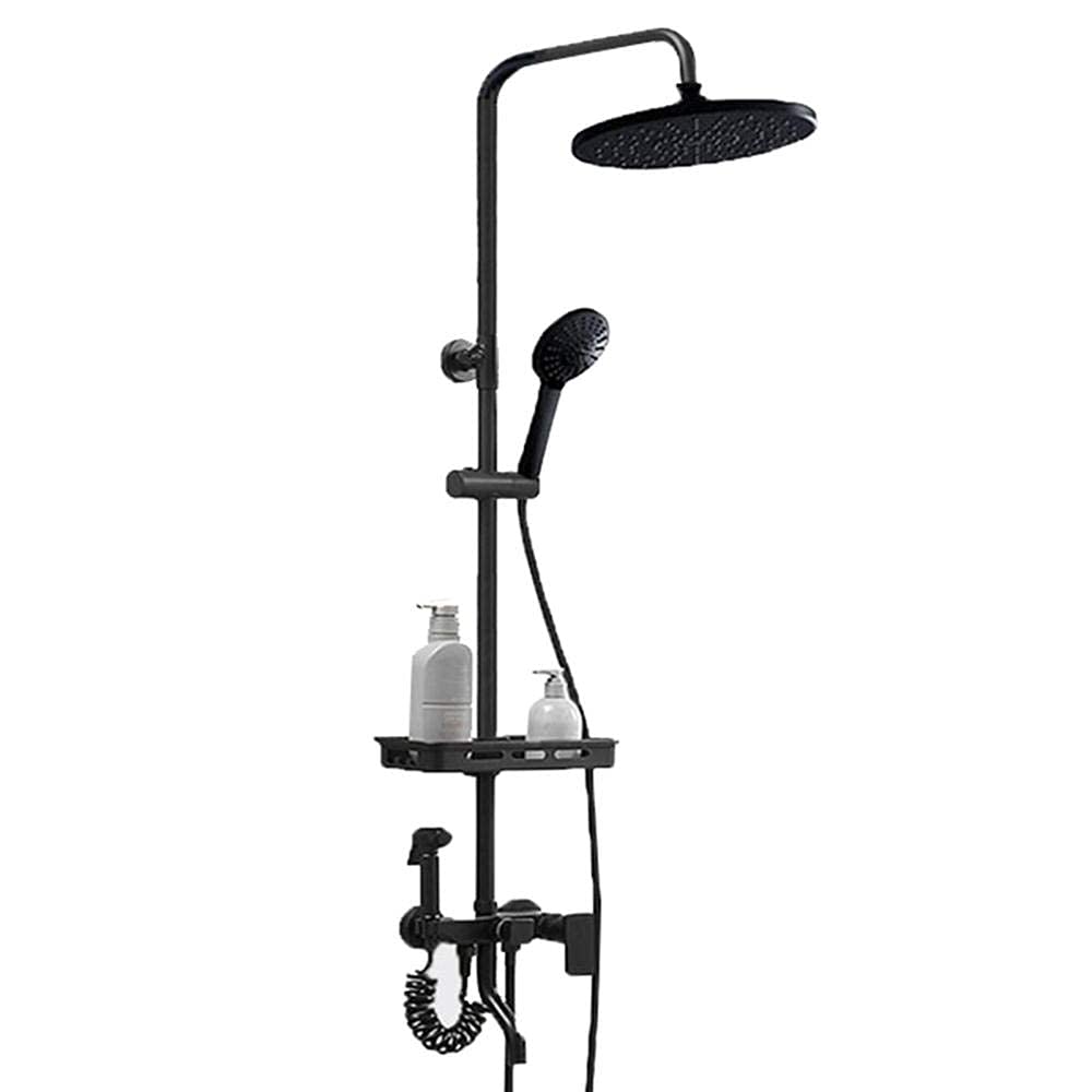 QUSYZD Shower Kits with Overhead Shower Rain Shower Head and Hand Sprayer Storage Shower Mixer Set Wall Mounted Black Shower System-A,A,A
