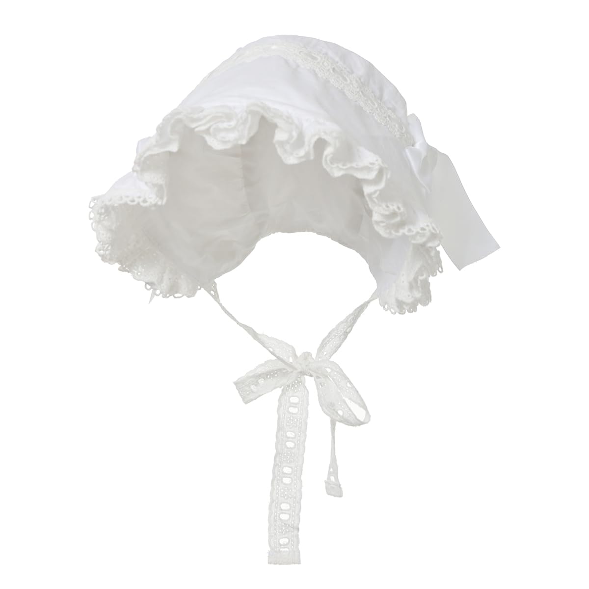 BPURB Victorian White Lace Bonnet Hat for Women Ladies Handmaid Medieval Colonial Costume Accessory Cotton (White-1)