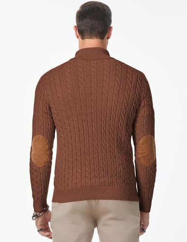 Image of JMIERR Men's Cable Knit Pullover Sweater Casual Long Sleeve Stand Collar Button Knitted Sweaters