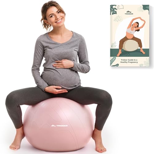 Image of Trideer Pregnancy Birthing Ball, 1.7mm Extra Thick Yoga Ball for Maternity, Labor, Physio, Recovery, Exercise Guide & Daily Comfort Tips for All Trimesters, 1000LB Anti-Burst Non-Slip Stability Ball