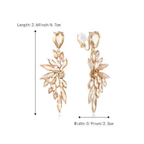 BriLove Clip-on Earrings for Women,Gorgeous Shiny Rhinestones Marquise Cluster Leaf Drop Earring for Wedding Party Prom Jewelry Accessories 5