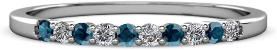 Round Cut London Blue Topaz Half Eternity Wedding Band, Sterling Silver, 14k White Gold Plated,